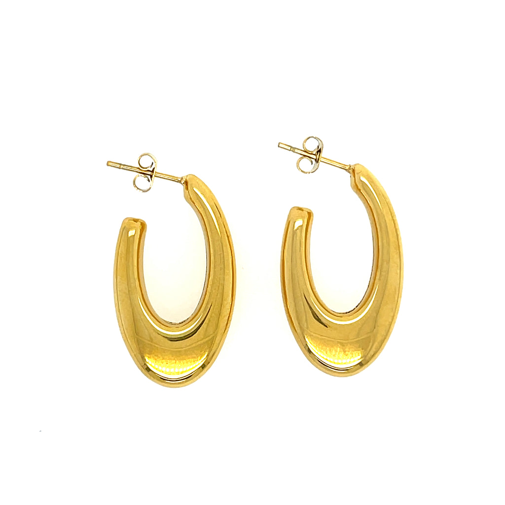 Gold plated stainless steel oval shaped earrings. 1 in x 3/4 in.