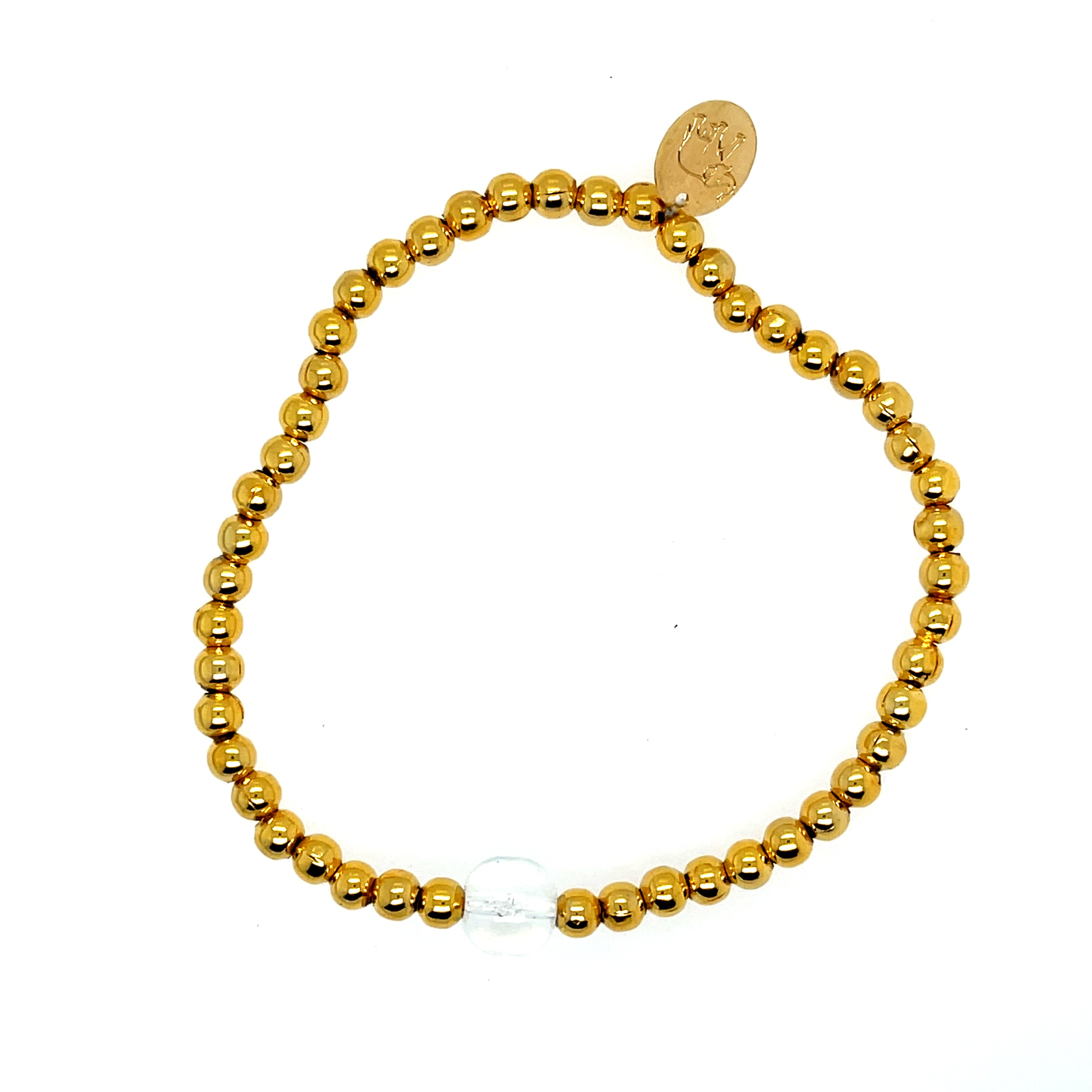 April White Topaz birthstone bracelet with 4mm gold-plated stainless steel beads – timeless personalized stackable jewelry