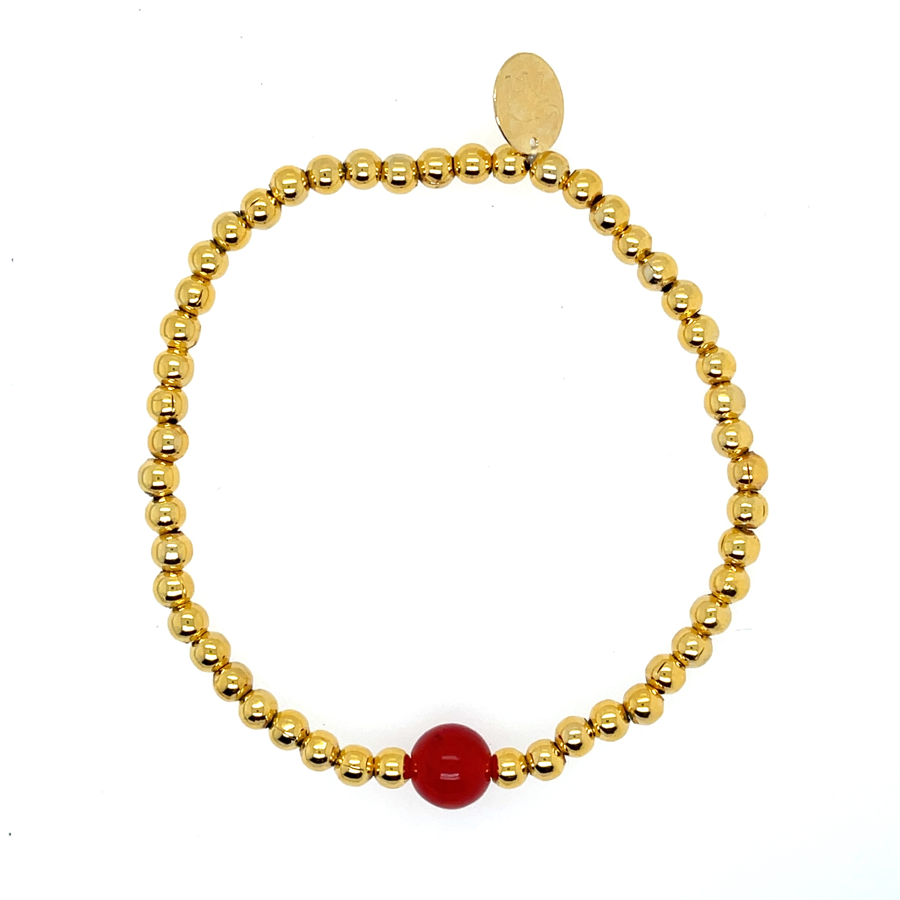 July Ruby birthstone bracelet featuring 4mm gold-plated stainless steel beads – personalized elegant jewelry for women