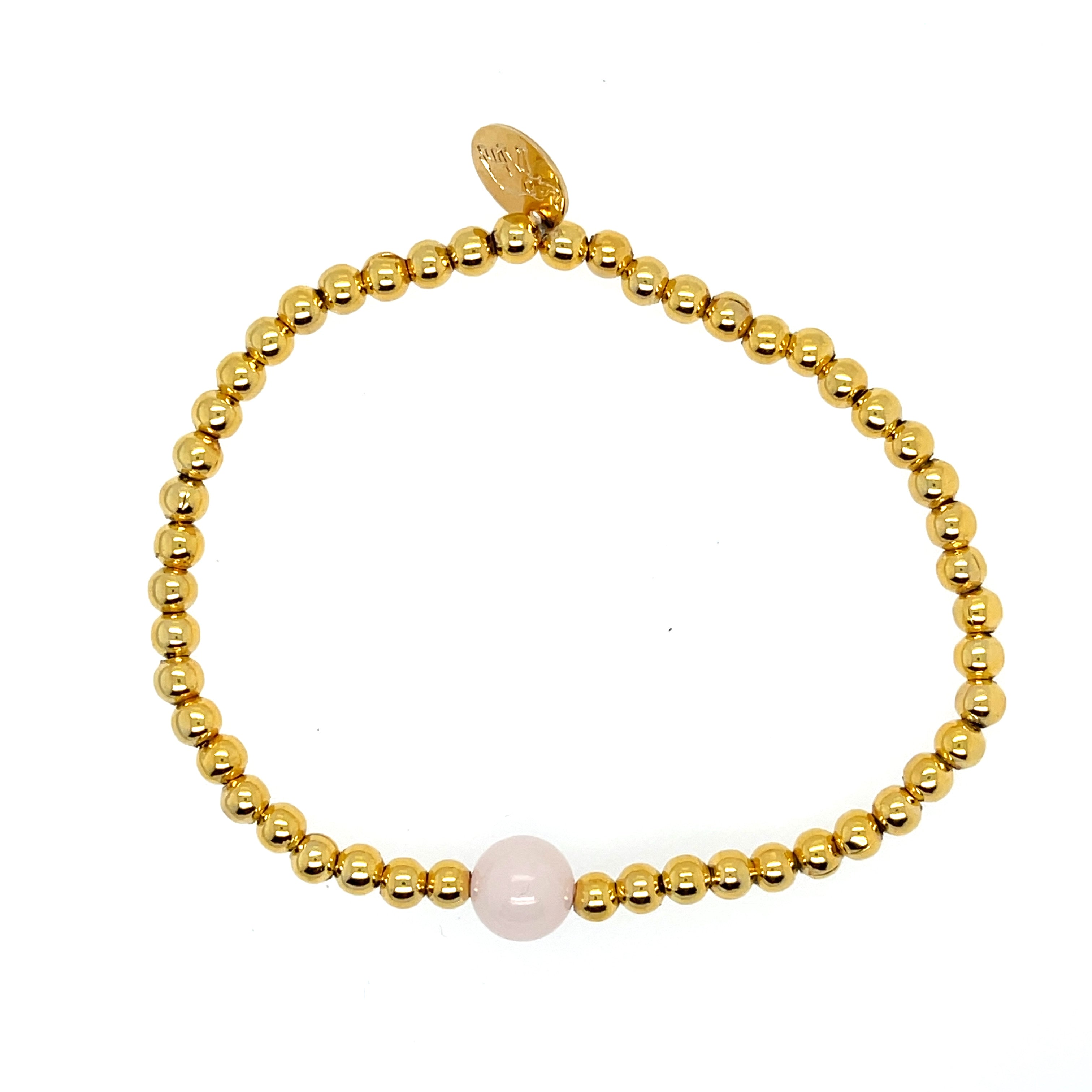 October Pink Tourmaline birthstone bracelet featuring 4mm gold-plated stainless steel beads – feminine personalized jewelry