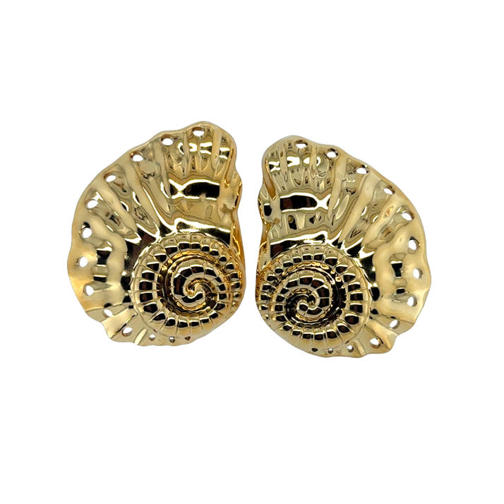 Gold spiral earrings on a white background