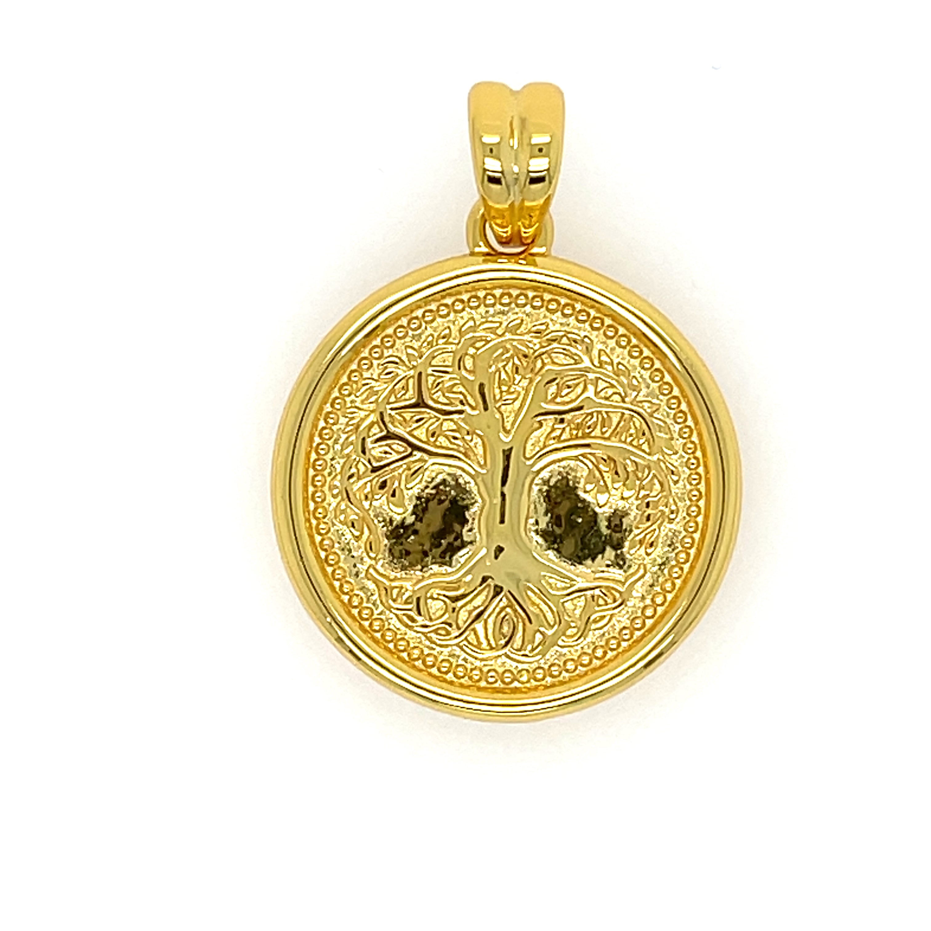 Custom-made 24mm diameter pendant in gold plated sterling silver for Love, Ellison necklace collections.