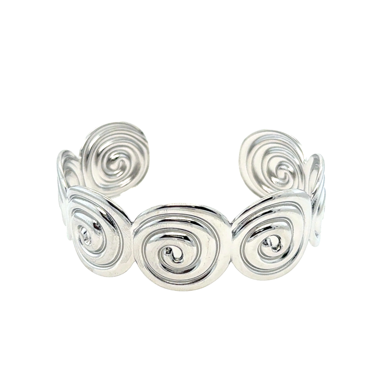 Silver Stainless steel womens bracelet cuff with carefully designed swirl greecian pattern