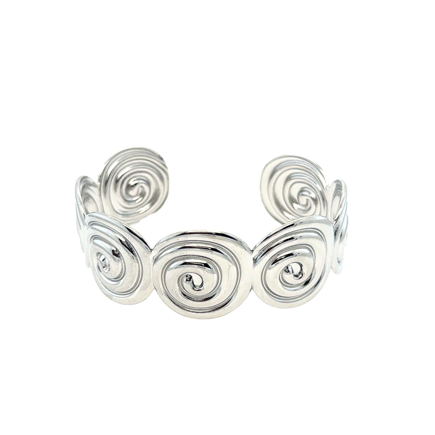 Silver Stainless steel womens bracelet cuff with carefully designed swirl greecian pattern