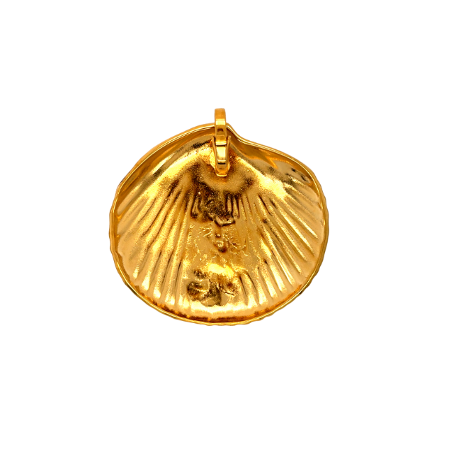 Maris pendant – gold plated stainless steel jewelry with shell-inspired design, 3x3 inch statement piece featuring 1-inch back clasp, elegant ocean-themed necklace for summer style and subtle empowerment