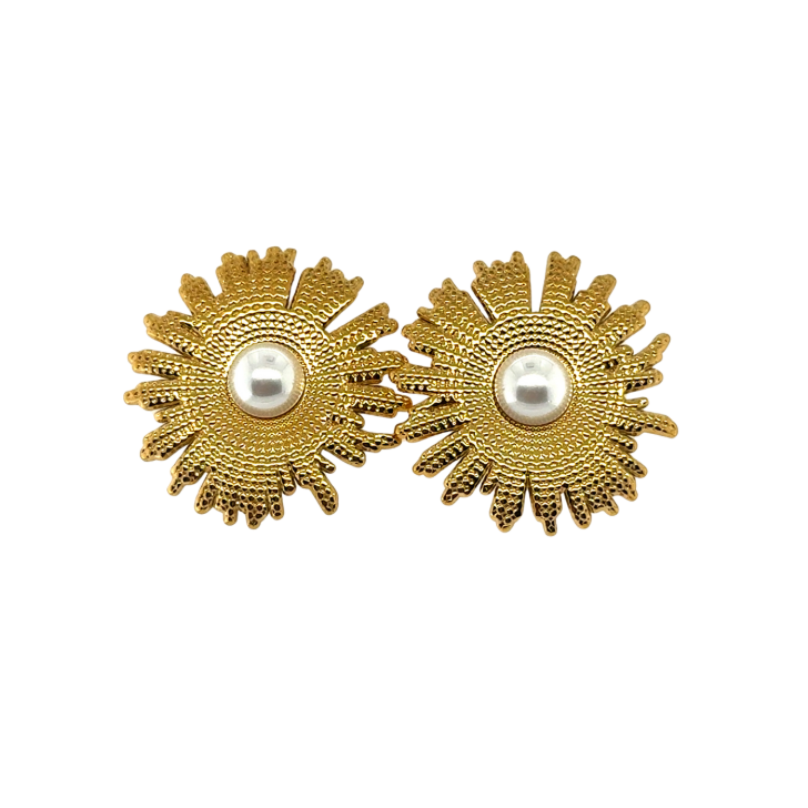 womens gold and pearl statement earrings