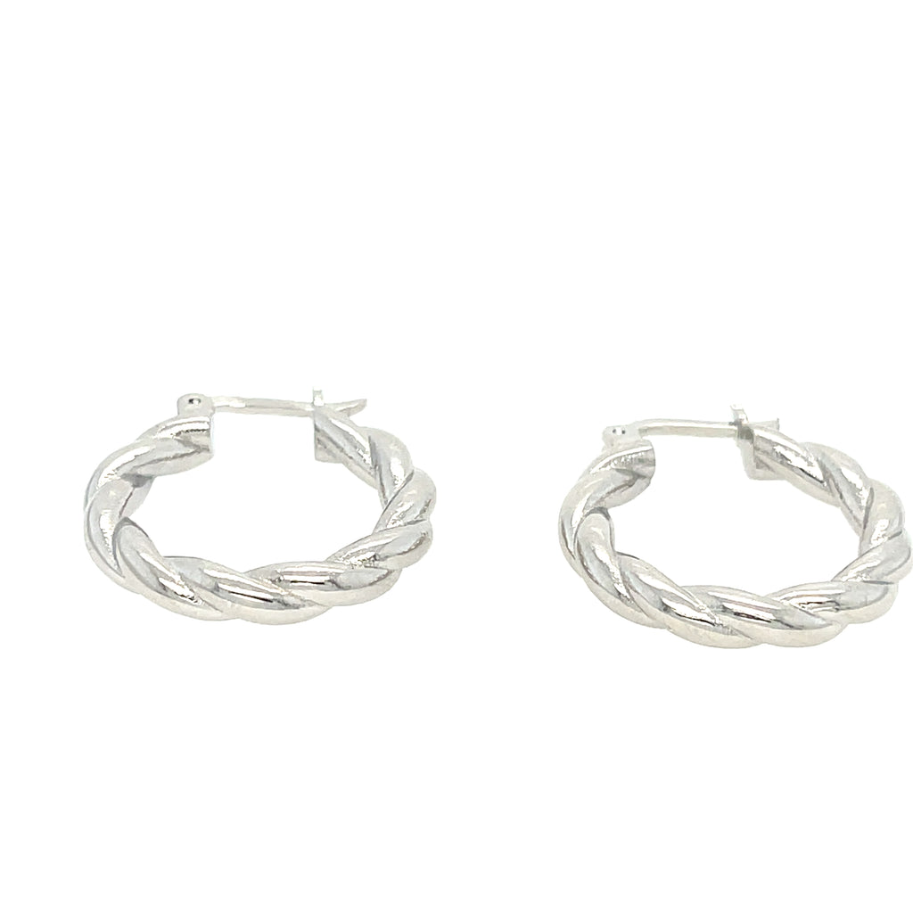 Rhodium plated rope style earrings.