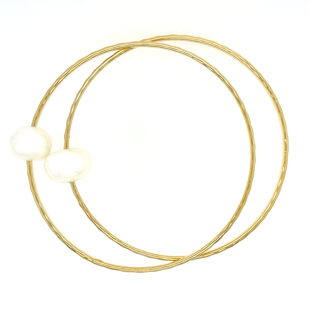 18k Gold plated bangle with pearl stack. 