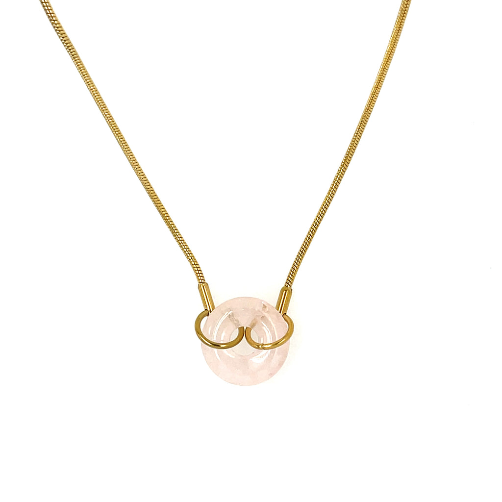Gold-plated 18-inch chain necklace with 0.5-inch pink stone pendant – delicate and feminine jewelry for women"