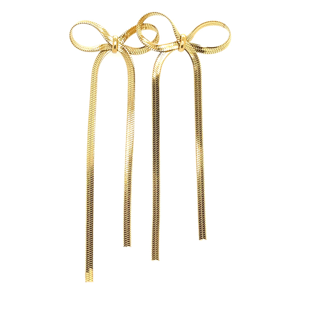 3.5-inch gold-plated stainless steel bow tie earrings for women – elegant statement jewelry with a modern, feminine touch
