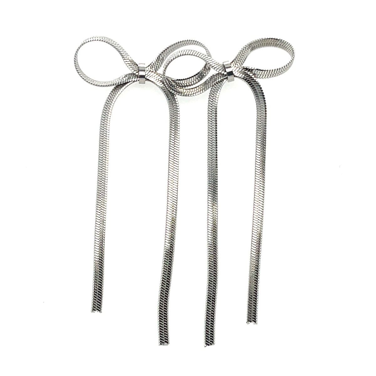 Glamorous 3.5-inch rhodium plated bow tie earrings with high-shine finish for bold elegance.
Perfect statement accessory for evening wear, parties, or formal occasions.