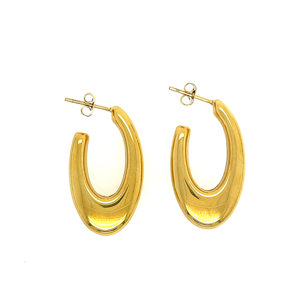 Elegant 1x3/4 inch oval-shaped earrings crafted in gold plated stainless steel for lasting shine.
Chic and timeless accessory ideal for casual, office, or evening looks.