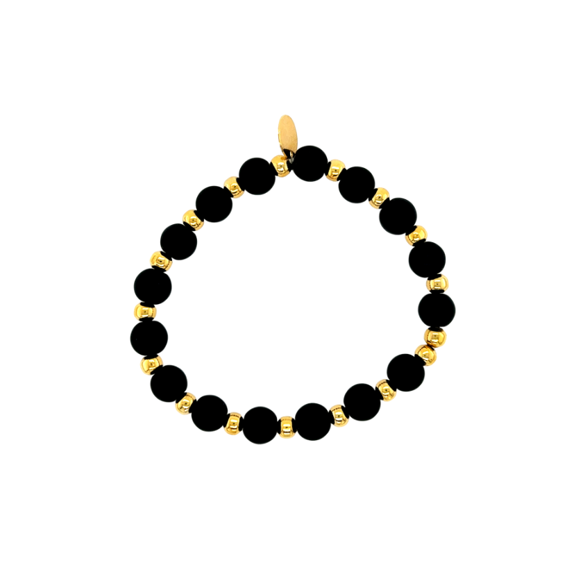 Black beaded bracelet with gold accents