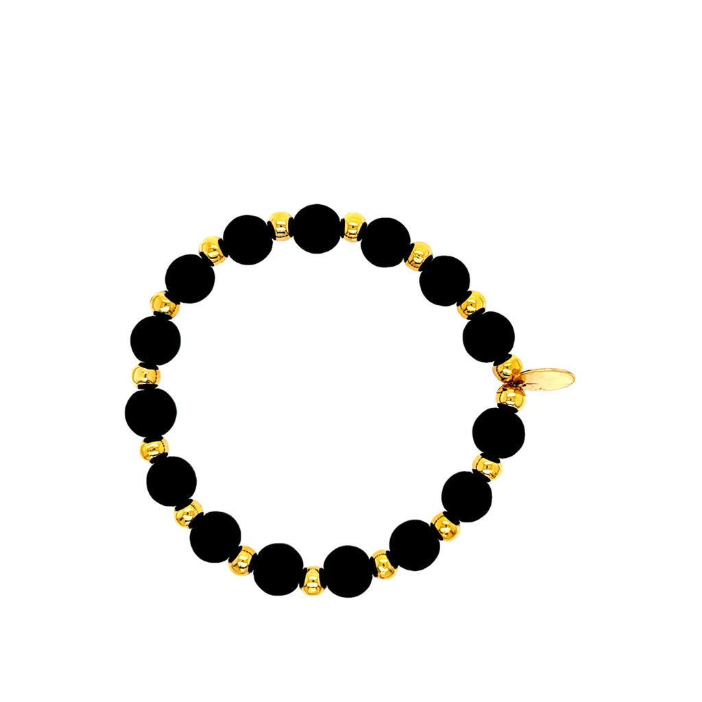 3-inch diameter gold-plated and black bead bracelet – elegant stacked bracelet for women’s modern jewelry style