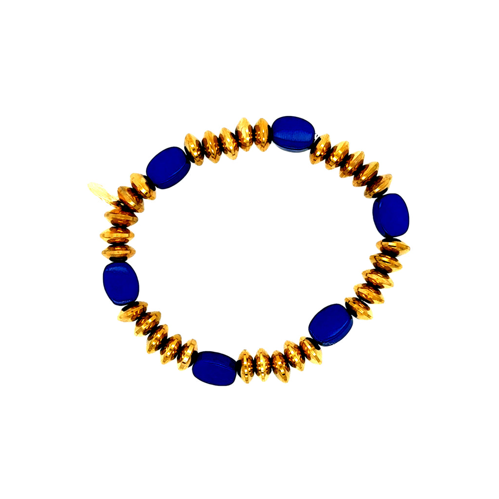3-inch gold-plated stainless steel beaded bracelet with blue stones – elegant women's wristwear with a pop of color