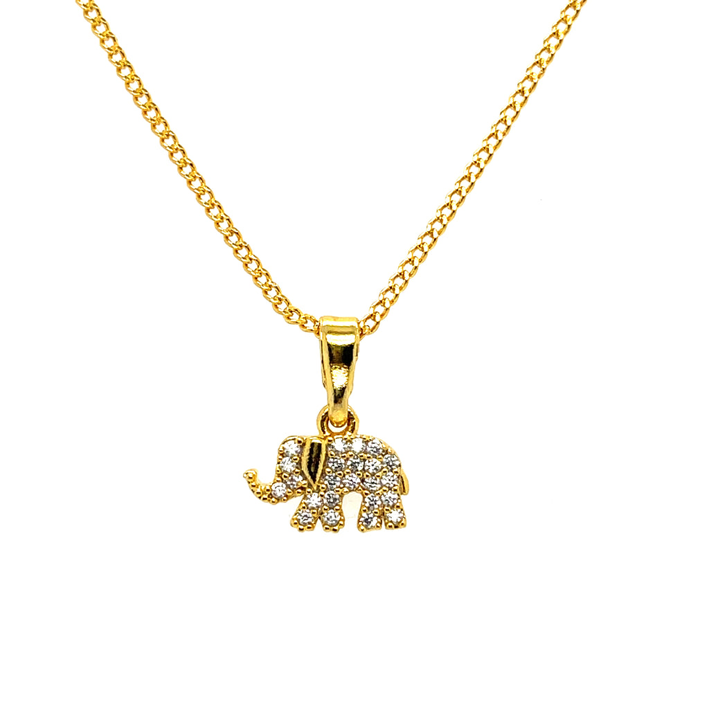 16-inch gold-plated necklace with 0.75-inch pavé CZ elephant charm – delicate and sparkling animal pendant jewelry for women