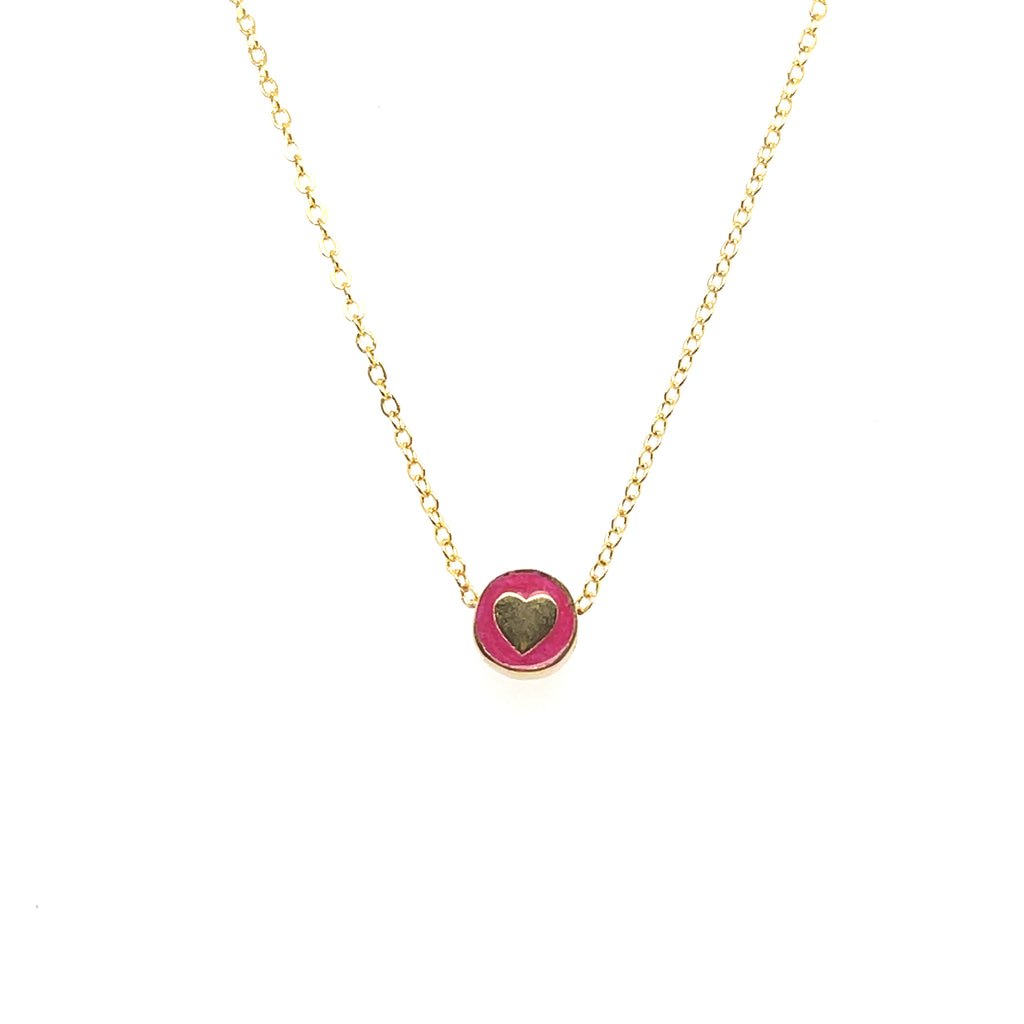 Gold-plated 15-inch necklace with 0.25-inch circular pendant featuring heart design – delicate and romantic jewelry for women
