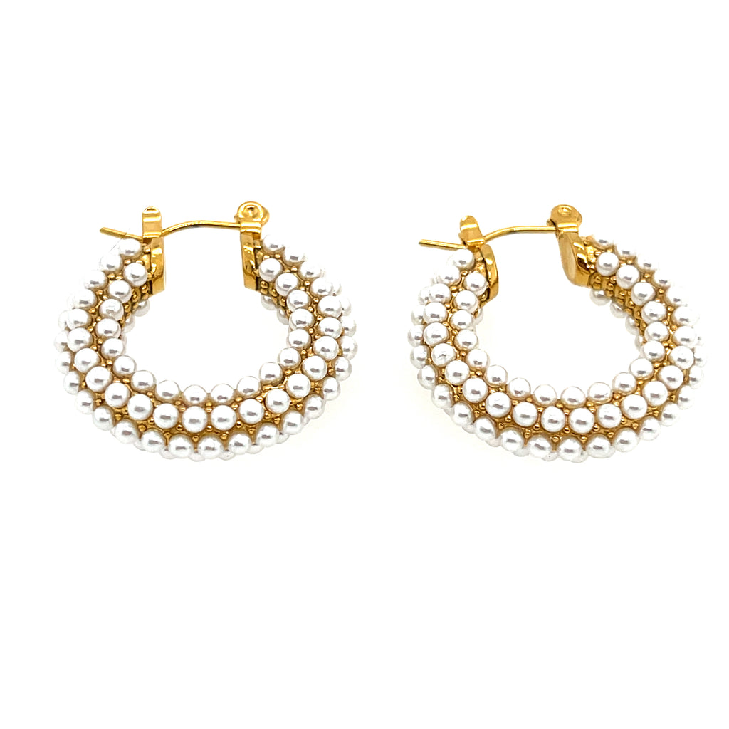 1-inch 18k gold-plated earrings with pearl rows – elegant women’s jewelry for timeless, sophisticated style