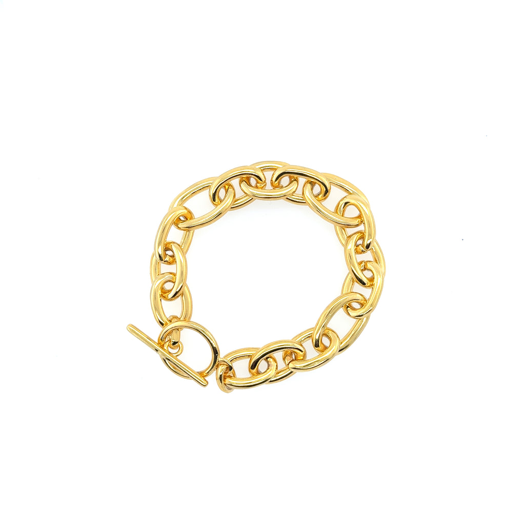 "8-inch gold-plated heavy chain link bracelet with 4-inch diameter – bold linked wristwear featuring 0.5 x 0.75 inch wide links for women