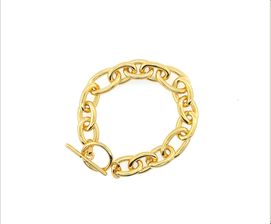 8-inch gold-plated heavy chain link bracelet with 4-inch diameter – bold linked wristwear featuring 0.5 x 0.75 inch wide links for women