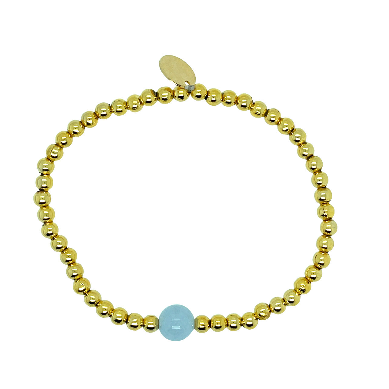 March Aquamarine birthstone bracelet featuring 4mm gold-plated stainless steel beads – delicate and personalized jewelry for women