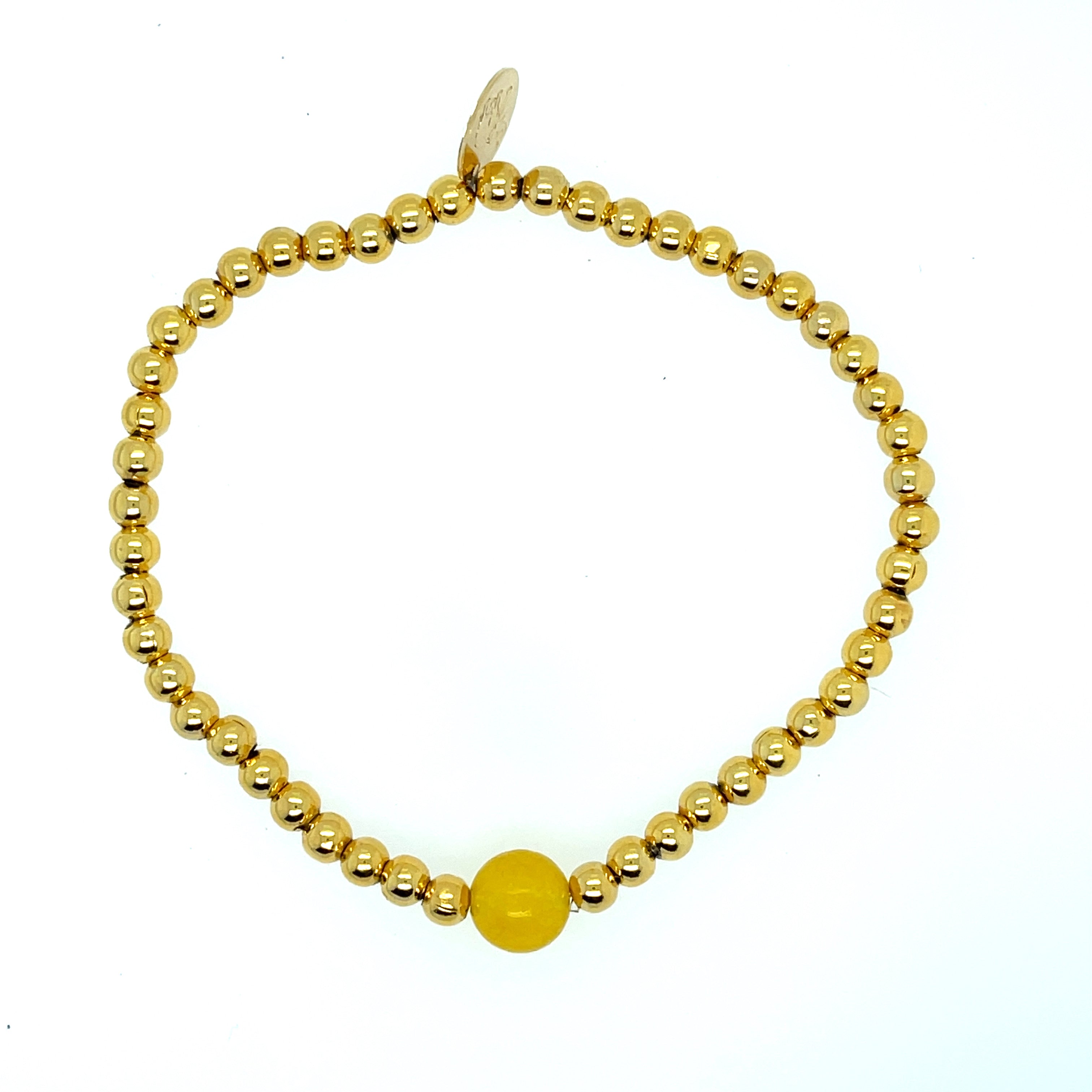 November Yellow Citrine birthstone bracelet with 4mm gold-plated stainless steel beads – elegant personalized stackable bracelet