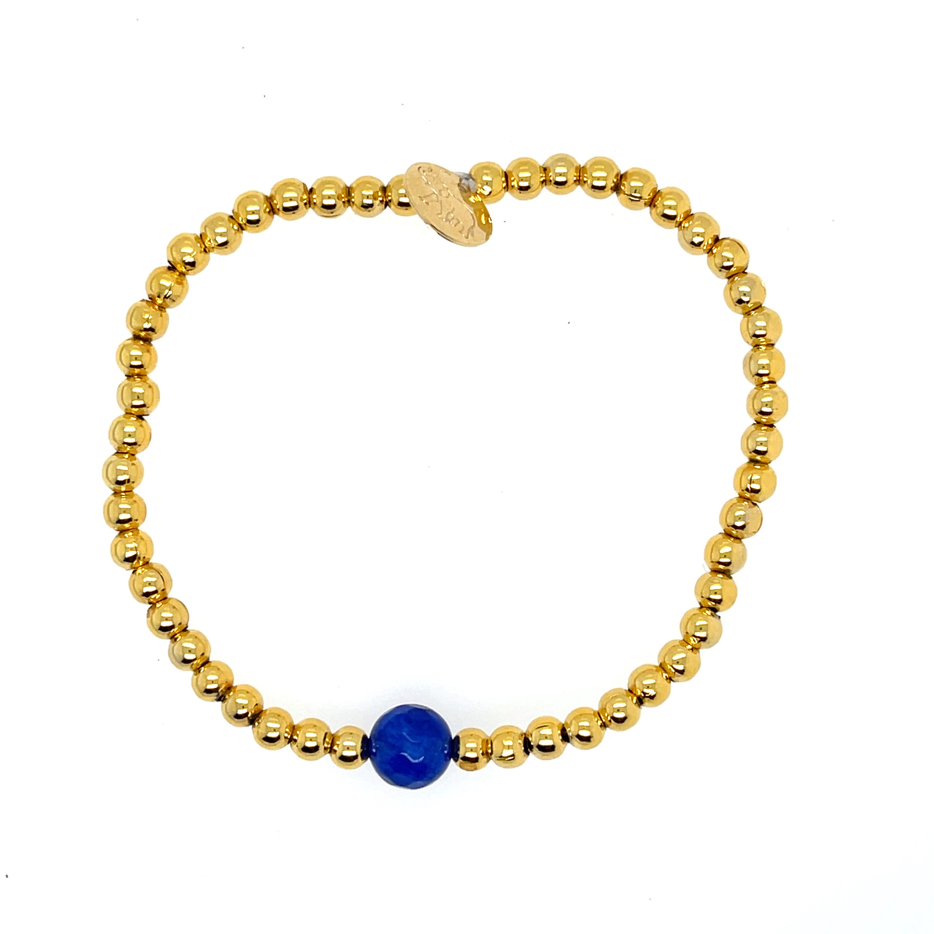 September Blue Sapphire birthstone bracelet with 4mm gold-plated stainless steel beads – classic stackable jewelry for women