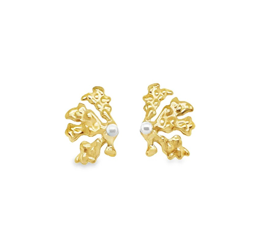 Gold-plated 1.5in stainless steel earrings featuring a central pearl – timeless and feminine jewelry for everyday or formal wear