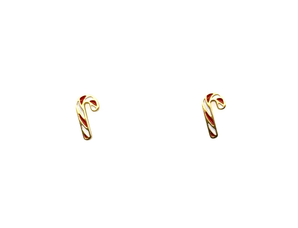 Gold-plated stainless steel candy cane stud earrings with screw backs – festive holiday jewelry for women and girls