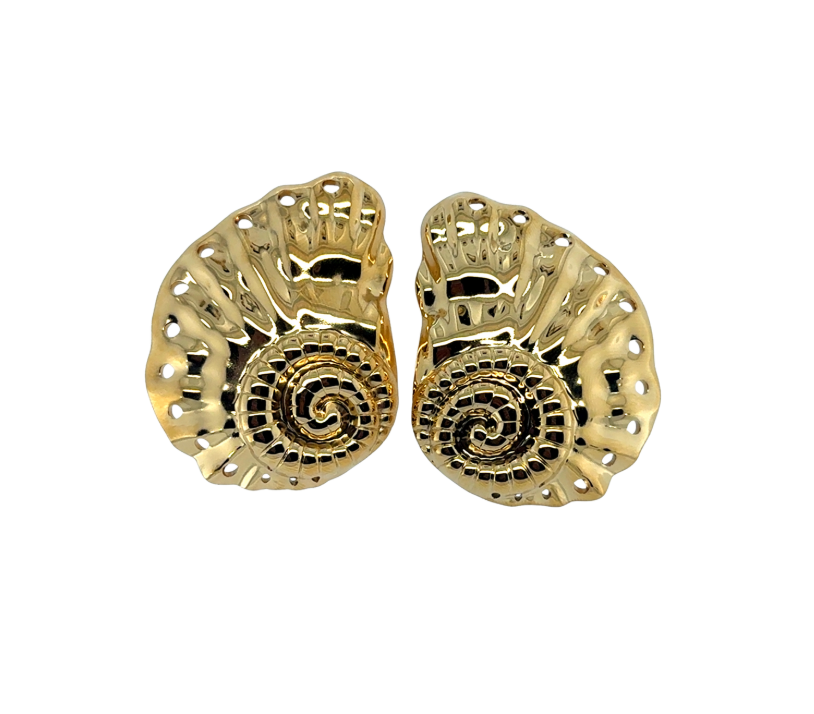 Gold spiral earrings on a white background