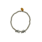 Bracelet with silver beads and elephant charms on a white background