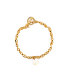 3 inch diameter and 8 inch length 14K gold finished stainless steel bracelet. 7 inch diameter.