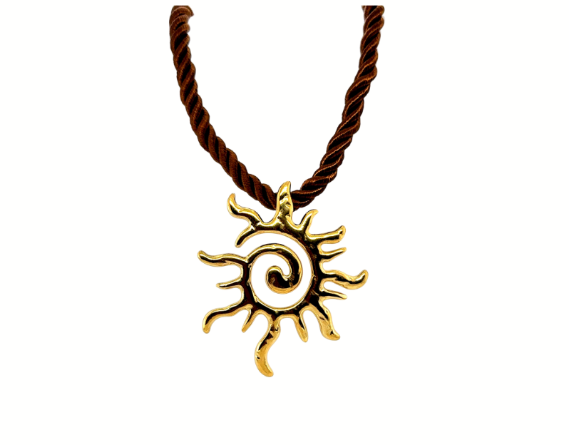 Natural rope necklace, 15 inches with 2 inch extender and detailed sun pendant, earthy celestial jewelry for layered boho looks
