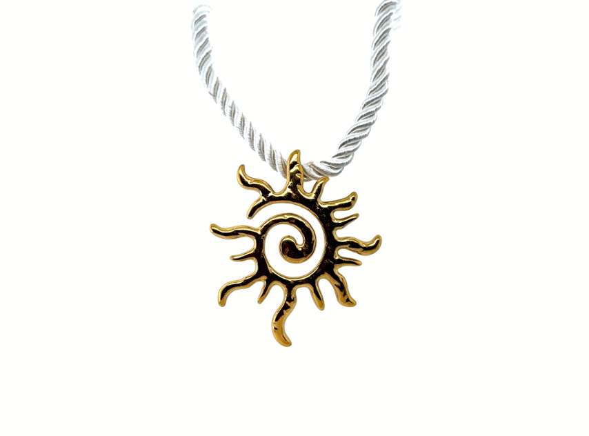 Sun pendant necklace with 15 inch rope cord, 2 inch extender and 2 inch gold-tone sun charm, handcrafted beach and festival accessory