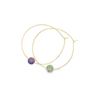 Gold hoop earrings with colorful Millipore beads on a white background
