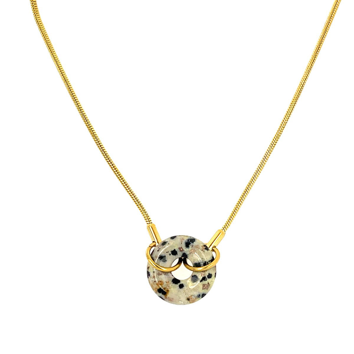 Gold plated 18 inch chain with stone pendant.