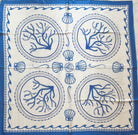 Coastal Drift Scarf, 34x34 inch lightweight blue and white square scarf with seashell and beach-inspired design, breathable summer accessory for coastal style