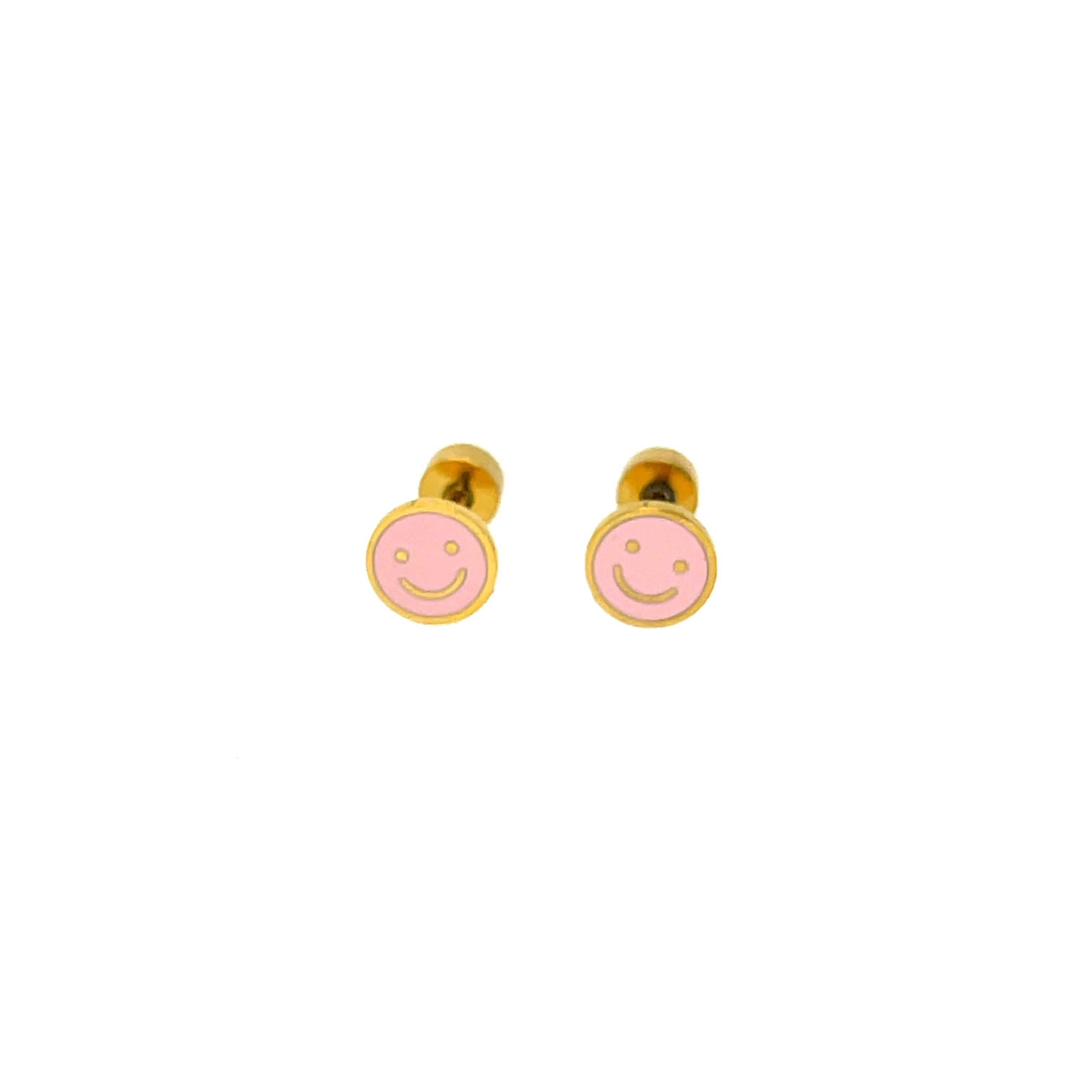 Kids' 0.25 inch smiley face stud earrings in gold plated stainless steel with safety screw backs.
Fun and durable children's jewelry—great for birthdays, gifts, or daily sparkle.