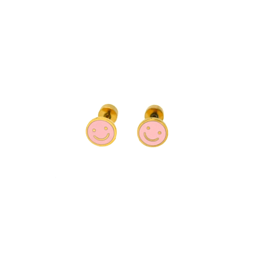 Kids' 0.25 inch smiley face stud earrings in gold plated stainless steel with safety screw backs.
Fun and durable children's jewelry—great for birthdays, gifts, or daily sparkle.