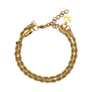 A gold-toned multi-strand rope chain bracelet with a lobster clasp and extension chain featuring a round brand tag, shown on a plain white background.