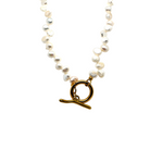Pearl necklace with a gold clasp on a white background