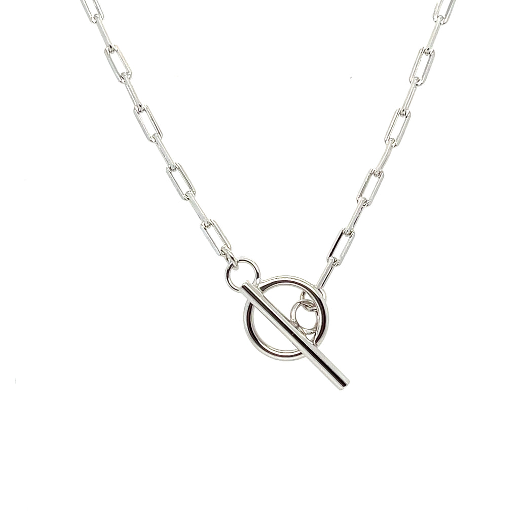 Rhodium-plated paperclip chain necklace with 15-inch total length and sleek 0.25-inch links.
Modern and minimalist jewelry—perfect for layering, daily wear, or elegant styling