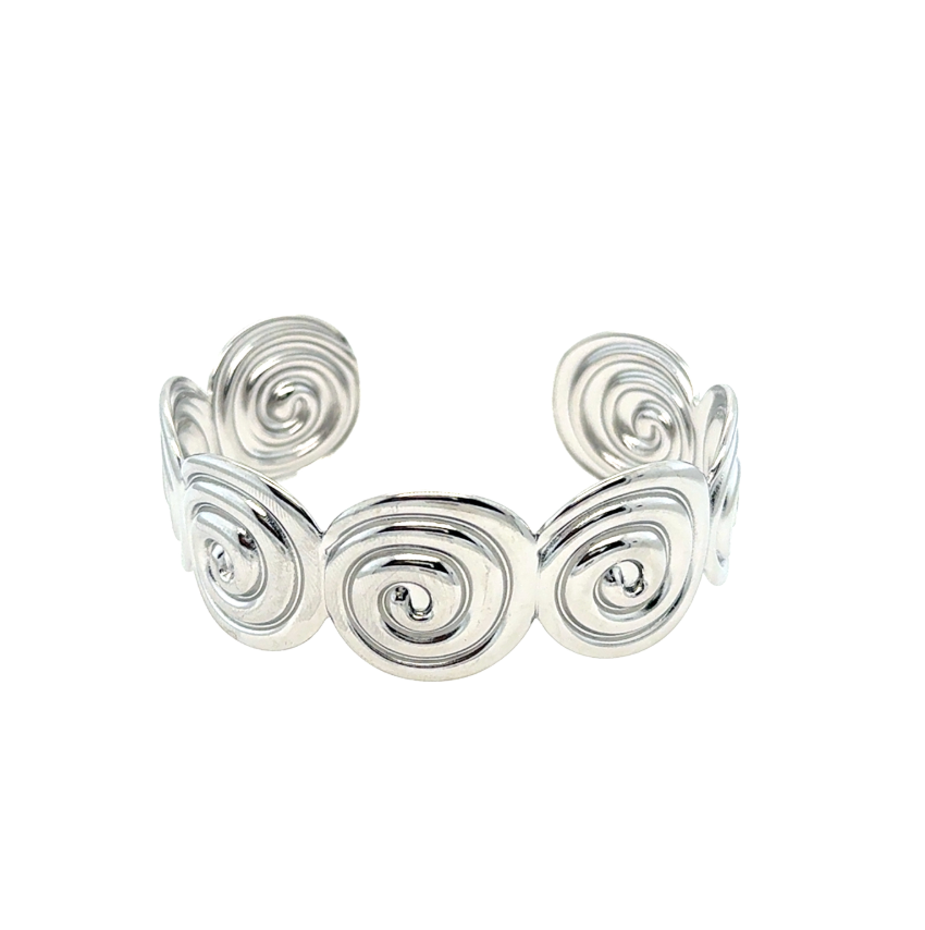 Silver Stainless steel womens bracelet cuff with carefully designed swirl greecian pattern