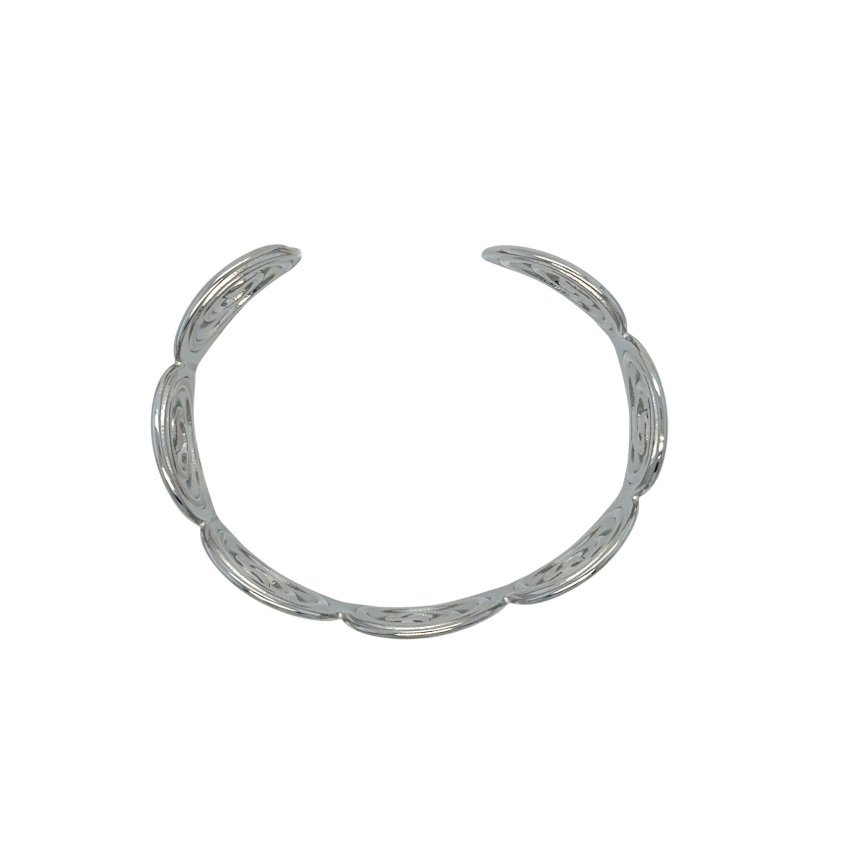 womens silver stainless steel cuff with greecian design