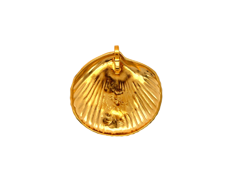 Maris pendant – gold plated stainless steel jewelry with shell-inspired design, 3x3 inch statement piece featuring 1-inch back clasp, elegant ocean-themed necklace for summer style and subtle empowerment