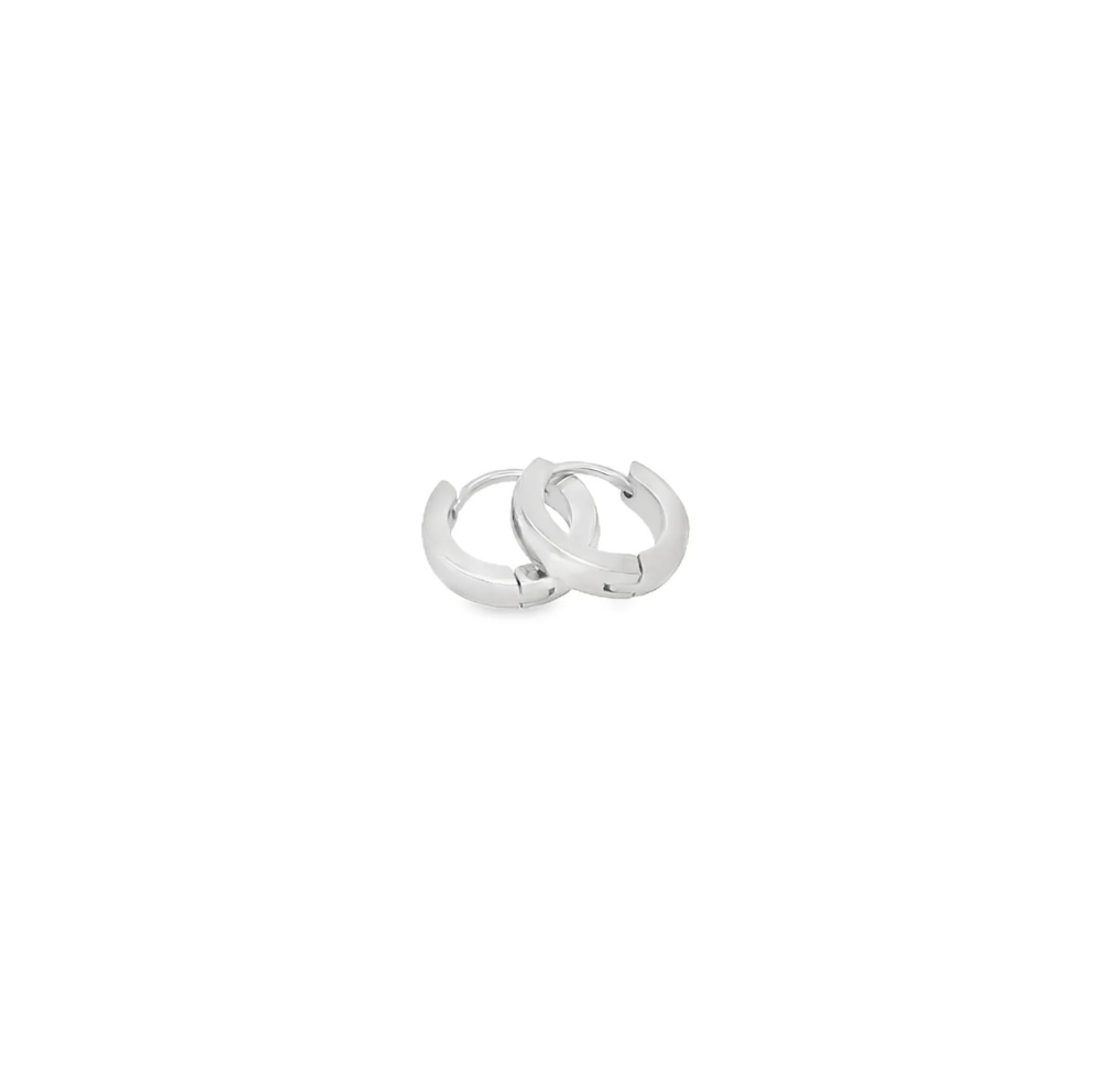 Pair of silver hoop earrings on a white background