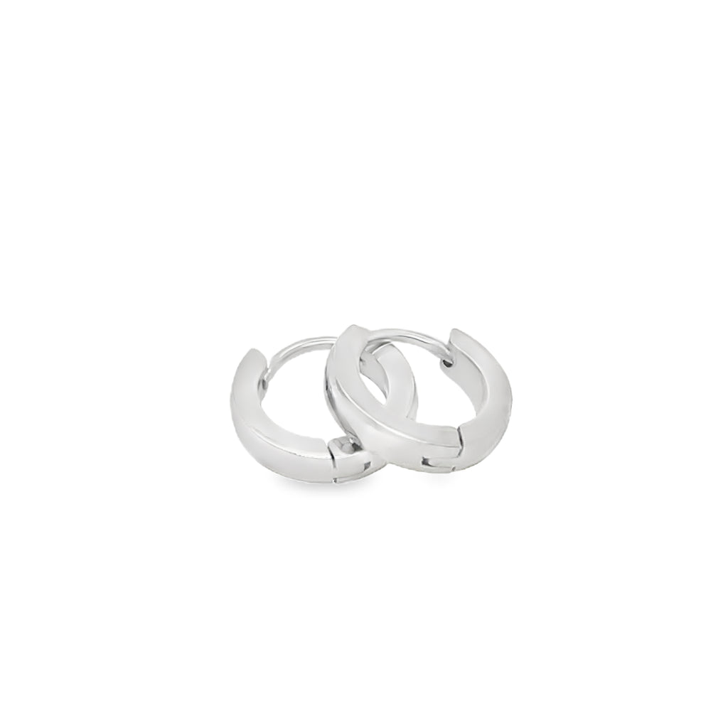 Silver plated huggie earrings, small hoop design with polished finish for everyday minimalist style