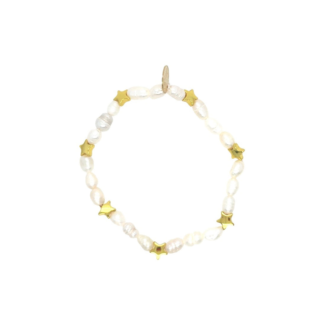Golden star and pearl bracelet for kids, 2 inch diameter adjustable kids jewelry perfect for gifts and special occasions