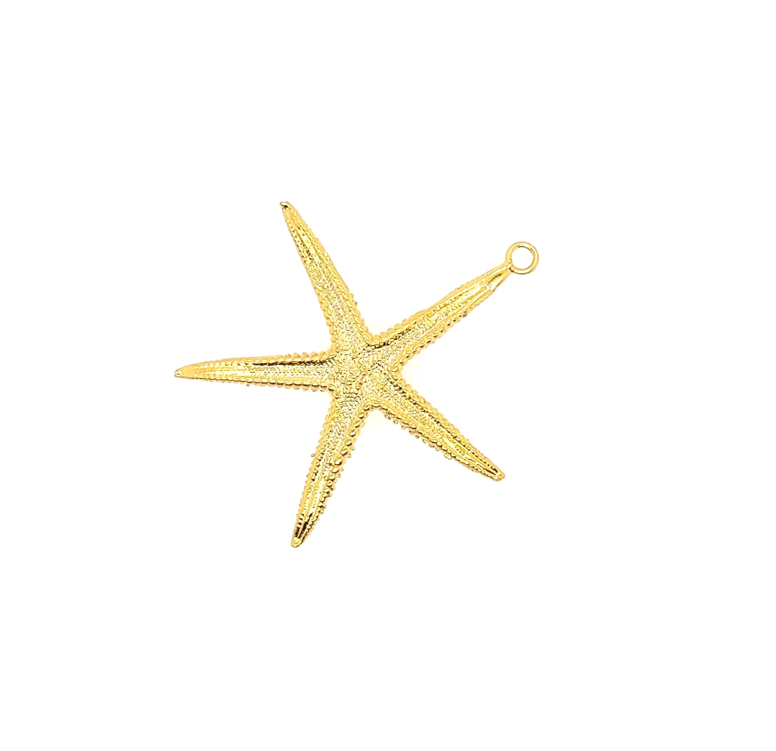 Gold plated stainless steel starfish pendant, 1.75 inch coastal charm for beach-themed necklaces and summer jewelry