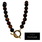 Rowan Necklace – tiger's eye bead necklace with a gold finished toggle clasp, as seen in Tatler